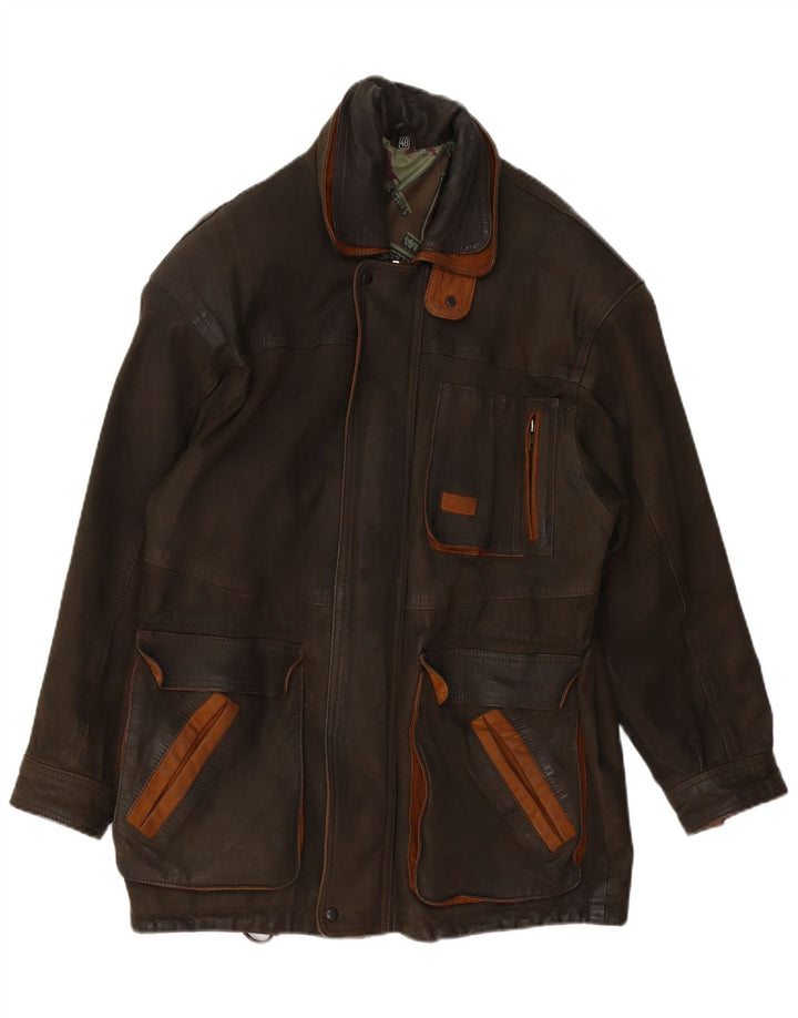 VINTAGE Veste en Cuir Homme IT 48 Marron Moyen