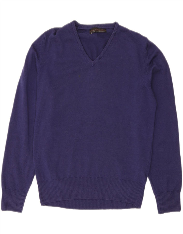 Zara Pull col V en laine violet moyen pour homme