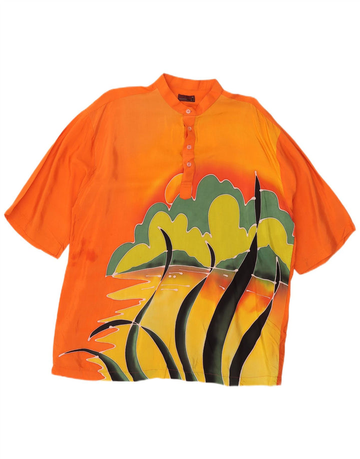 vintage Mens Graphique Manches Courtes Pull Chemise Grand Orange