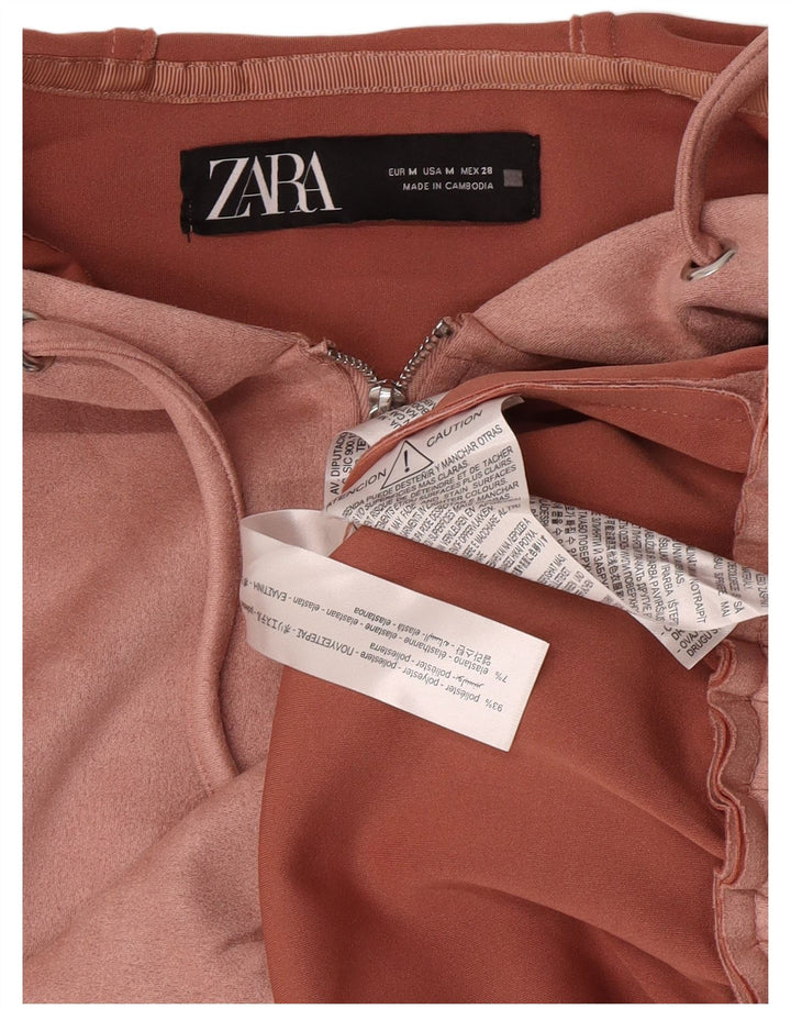 Zara Pull à capuche à col zippé pour femme UK 14 Polyester rose moyen