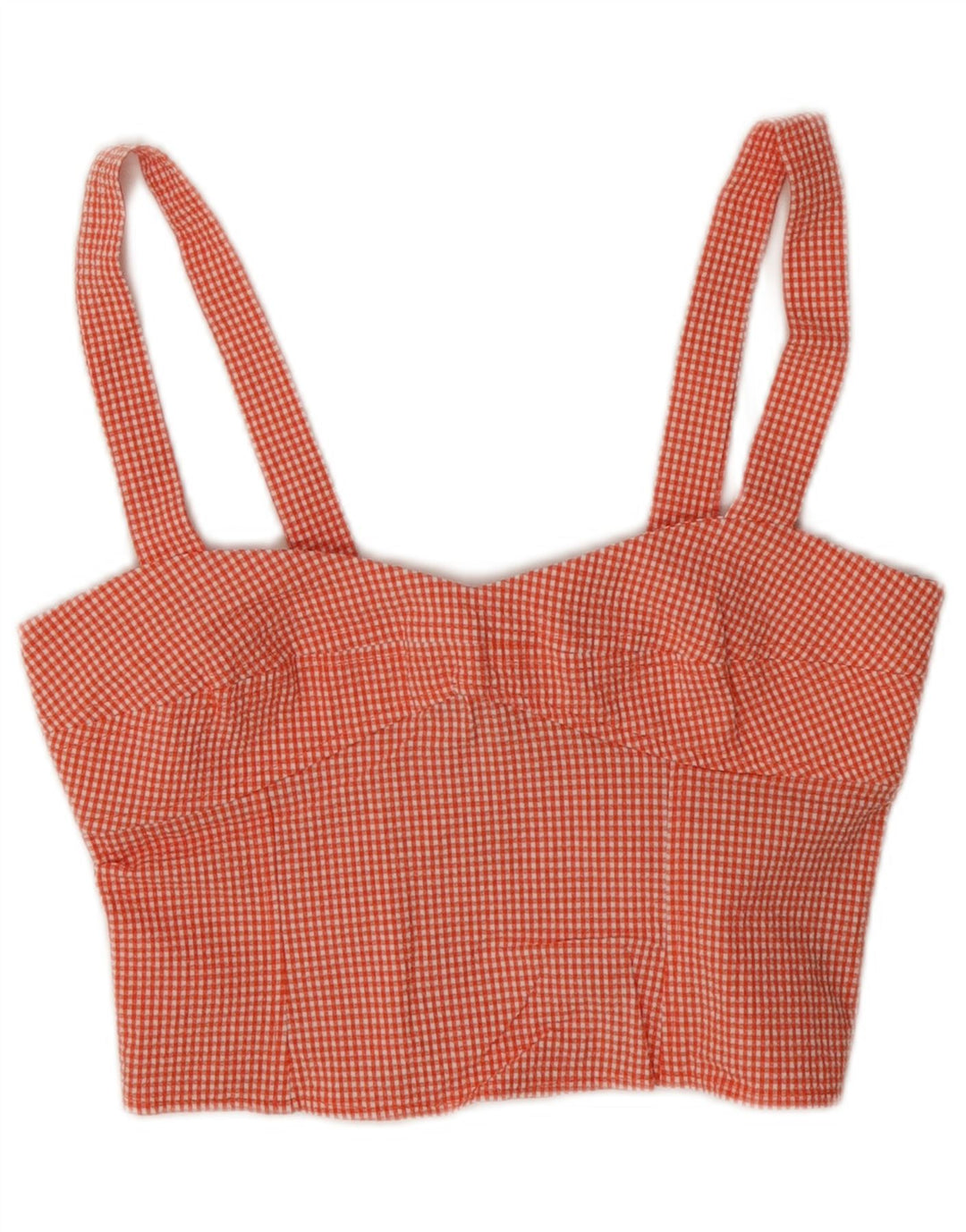 Zara Womens Haut court sans manches UK 8 Petit coton vichy rouge