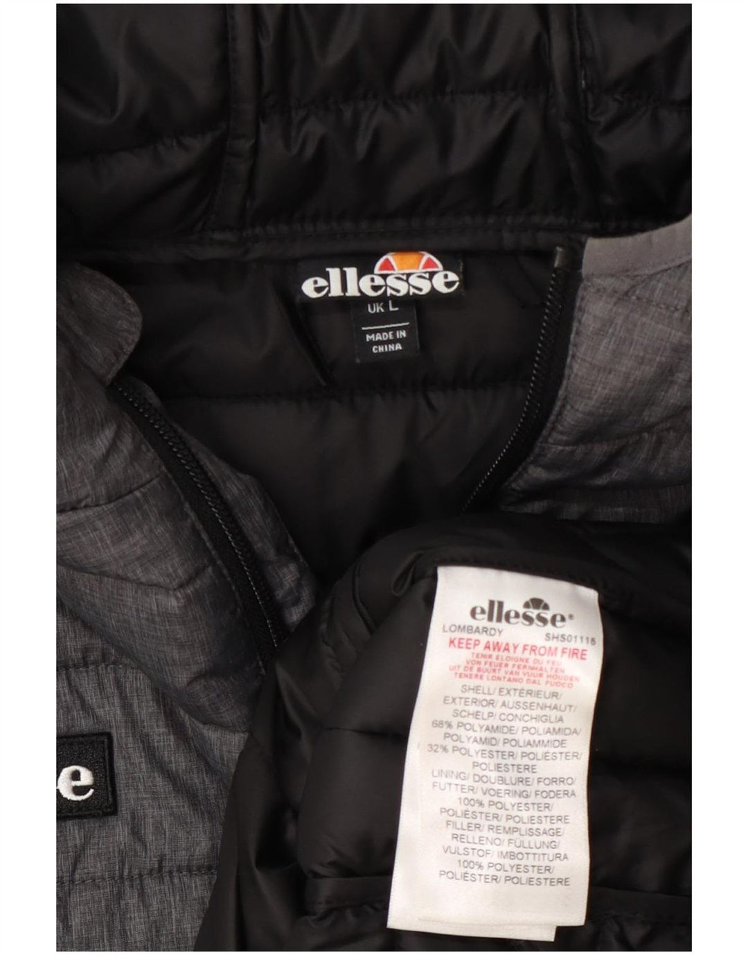 Ellesse Veste matelassée à capuche pour homme UK 40 Large Gris Polyamide