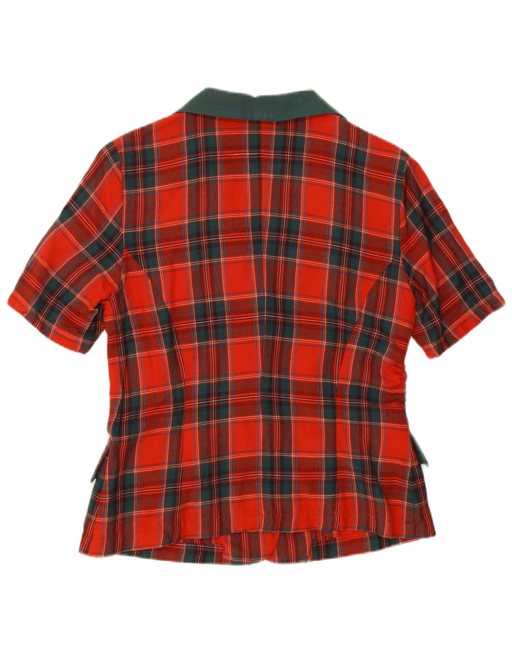 vintage Femmes Manches Courtes 2 Bouton Blazer Veste UK 10 Petit Chèque Rouge