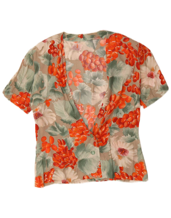 vintage Femme Chemise À Manches Courtes Blouse UK 14 Grand Floral Multicolore