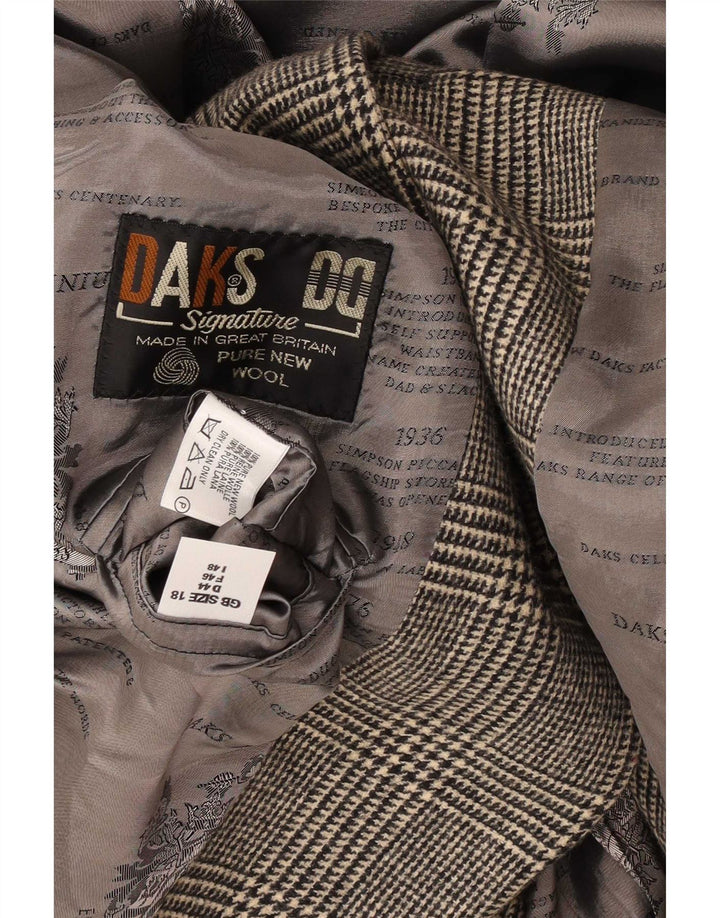 DAKS Veste blazer à 4 boutons pour femme UK 18 XL Gris à carreaux en laine vierge