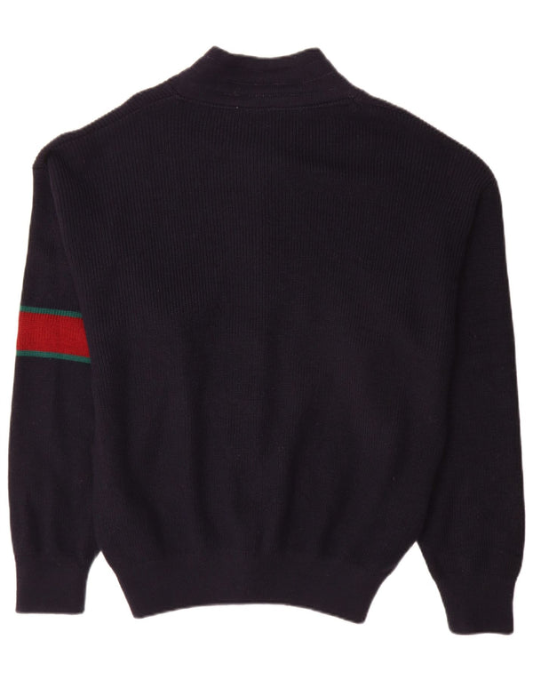 vintage Mens Cardigan Pull Grande Marine Bleu Colourblock Laine