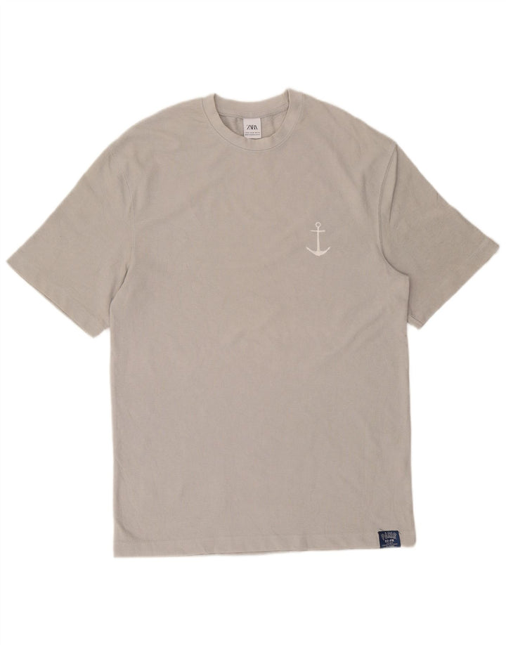 Zara Homme T-Shirt Top Gris Moyen Coton