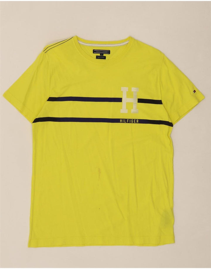TOMMY HILFIGER Mens Graphic T-Shirt Top Medium Yellow Cotton Vintage Tommy Hilfiger and Second-Hand Tommy Hilfiger from Messina Hembry 