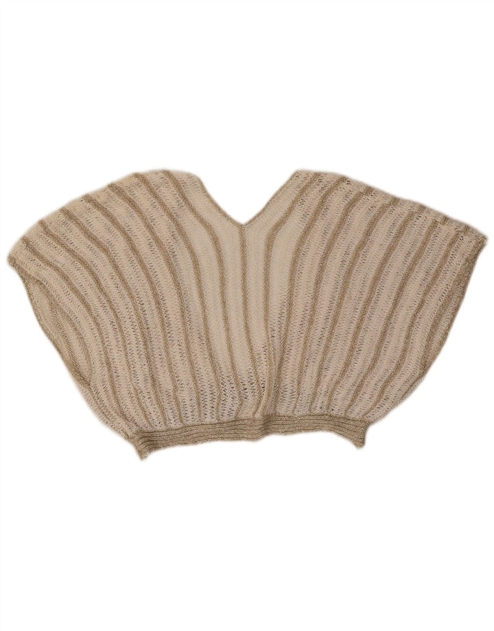 vintage Femme 2 Pièces Jupe Ensemble UK 8 Petit W26 Beige Rayé Acrylique