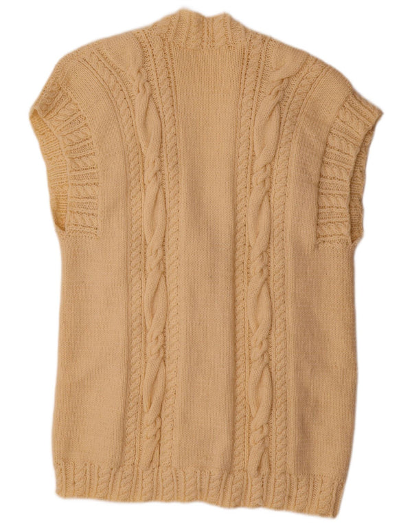 vintage Femme Cardigan sans manches Pull UK 20 2XL Beige