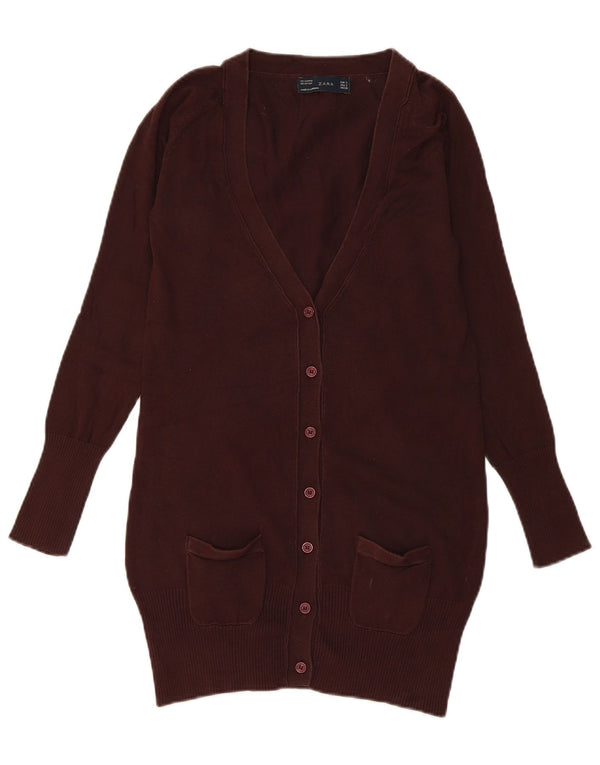 Zara Womens Longline Cardigan Sweater UK 10 Petit Coton Marron