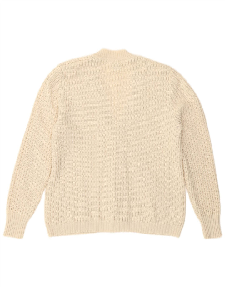 vintage Femme Cardigan Pull IT 48 XL Laine Vierge Blanche