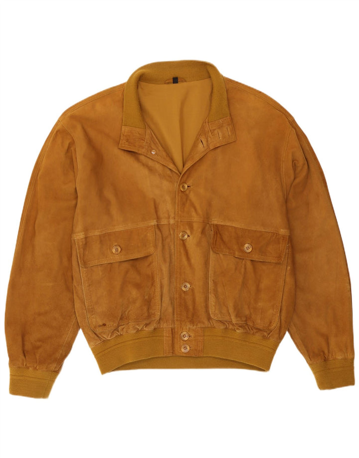 Veste Bomber En Daim Vintage Homme IT 52 XL Cuir Beige