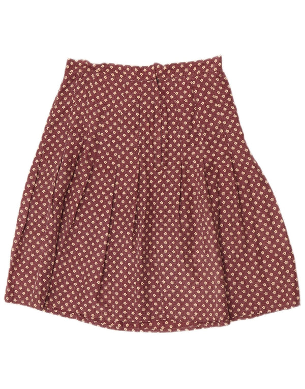 Balloon Womens Jupe trapèze plissée EU 36 Small W26 Bourgogne Floral Soie