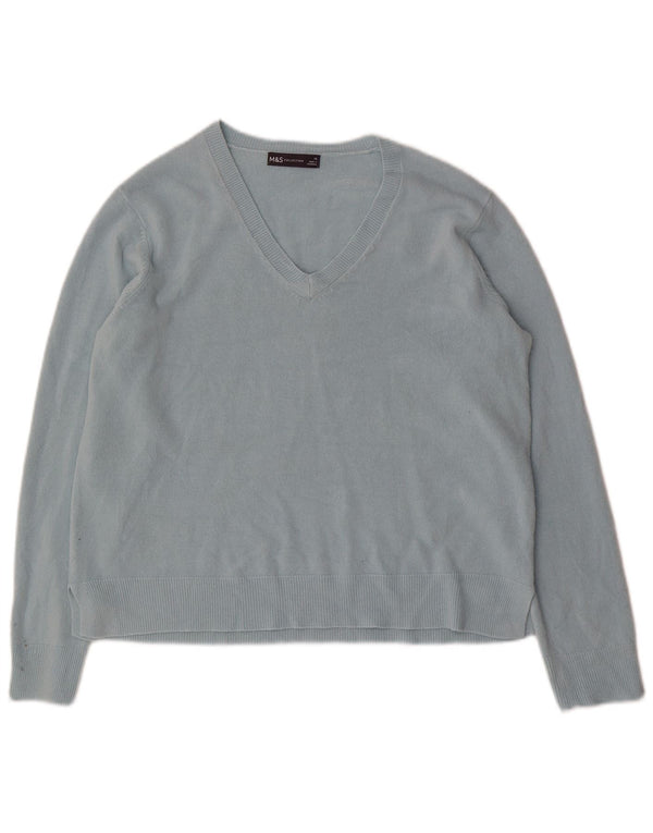 Marks & Spencer Pull col en V pour femme UK 16 Grand acrylique turquoise
