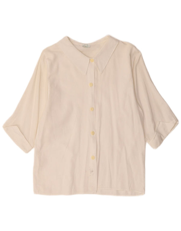 Benetton Chemise à manches 3/4 pour femme UK 12 en coton blanc moyen