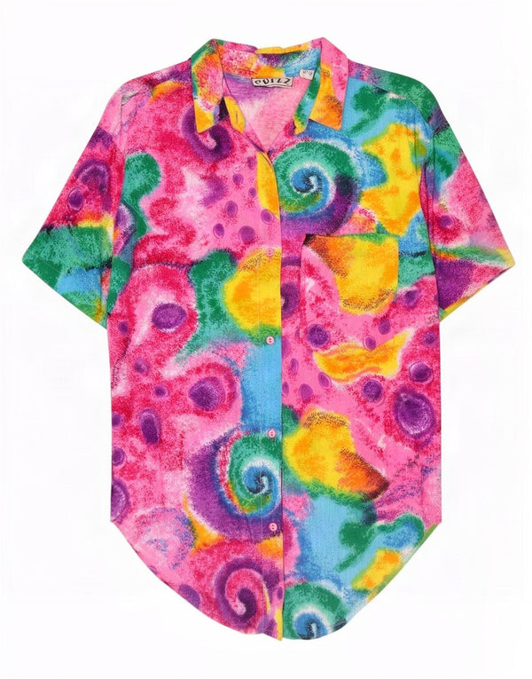vintage Womens Abstract Pattern Shirt Blouse UK 14 Moyen Multicolore