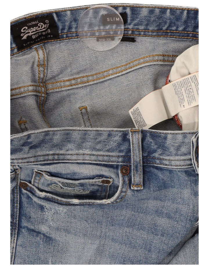 SUPERDRY Jean Slim effet vieilli W30 L32 bleu coton pour homme
