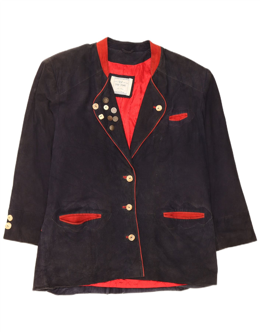vintage Femmes Surdimensionné 3 Bouton Blazer Veste EU 42 Grand Bleu Marine
