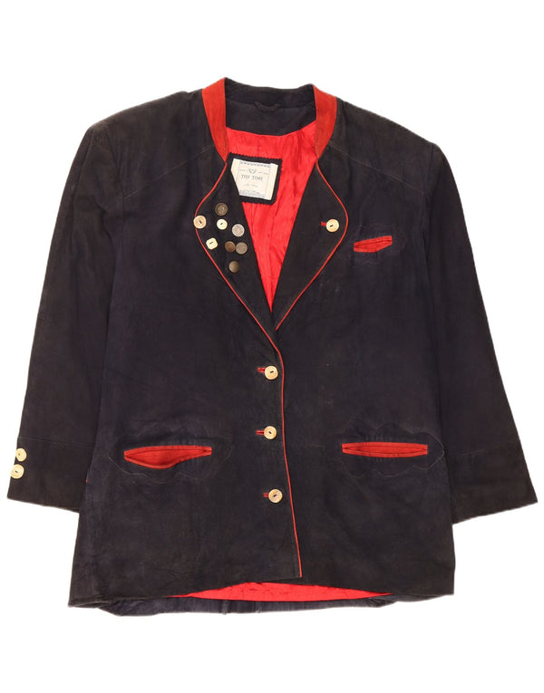 vintage Femmes Surdimensionné 3 Bouton Blazer Veste EU 42 Grand Bleu Marine