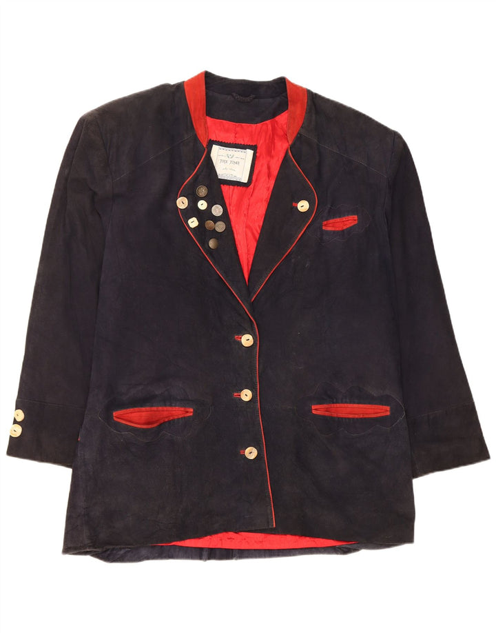 vintage Femmes Surdimensionné 3 Bouton Blazer Veste EU 42 Grand Bleu Marine