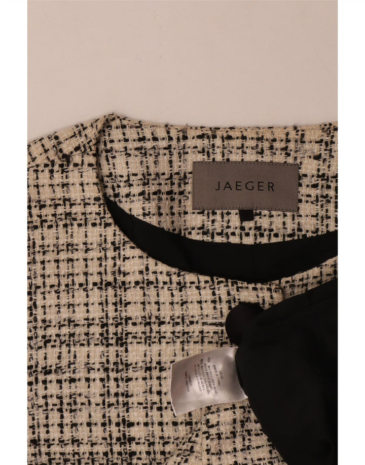 Jaeger Veste blazer à 4 boutons à manches 3/4 pour femme UK 16 Grand carreaux beiges