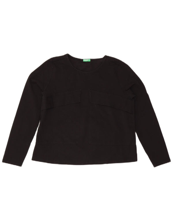 BENETTON Haut surdimensionné à manches longues pour femme UK 10 Petit coton noir