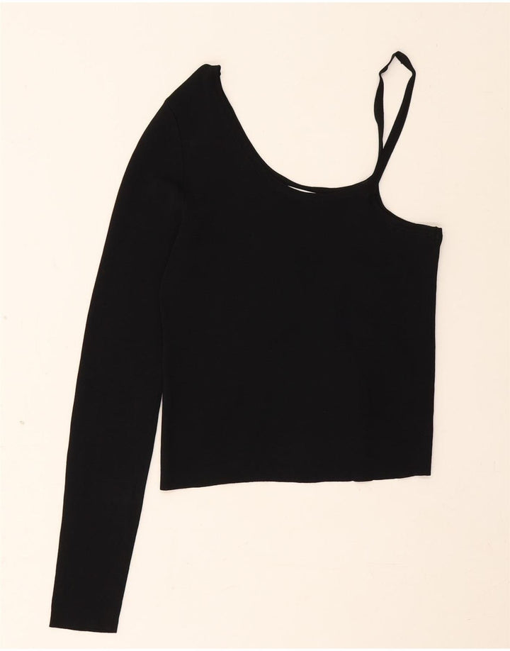 Zara Womens Crop One Épaule Top UK 8 Small Noir