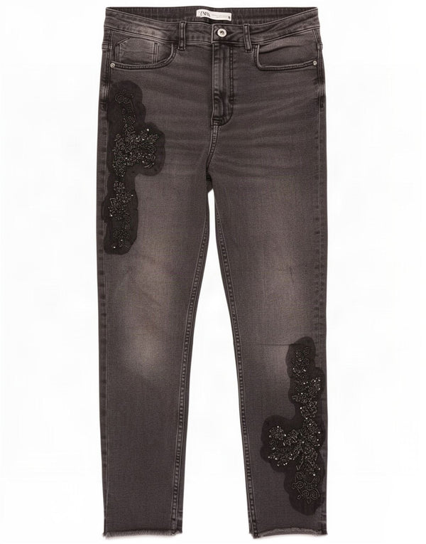 Zara Jean court taille haute pour femme EU 40 Medium W30 L24 Gris Floral