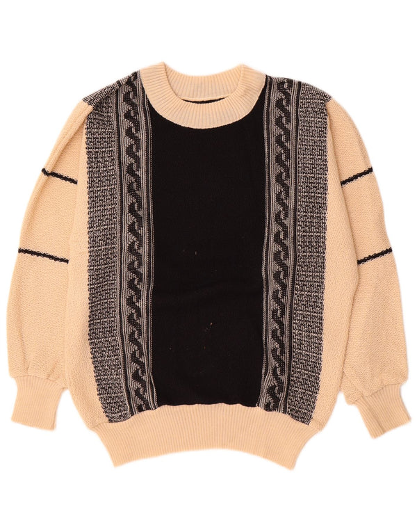 vintage Womens Boat Neck Jumper Pull UK 16 Grand Beige Colourblock
