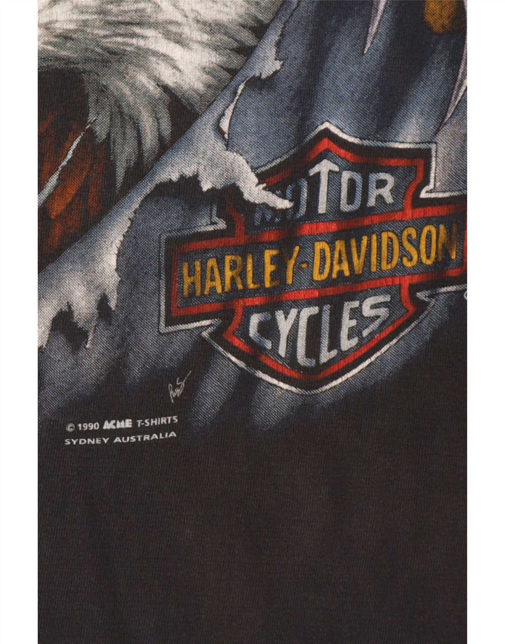 Harley Davidson Mens 1990 Graphic T-Shirt Top Gris Moyen Coton Moto