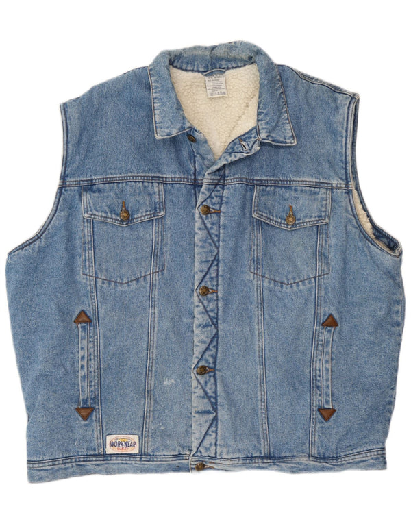 vintage Mens Worker Wear Sherpa Denim Gilet UK 46/48 3XL Coton Bleu