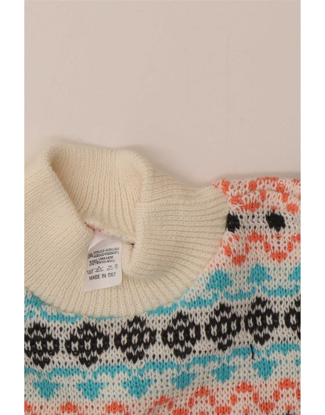 vintage Mens Turtle Neck Jumper Pull Moyen Multicolore Fair Isle