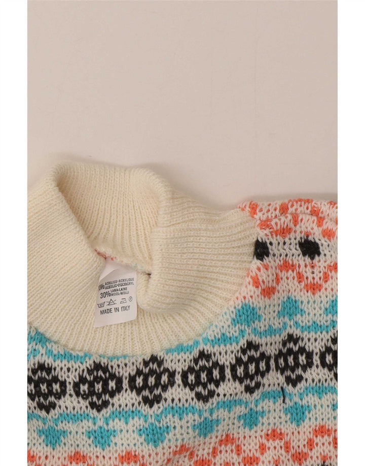 vintage Mens Turtle Neck Jumper Pull Moyen Multicolore Fair Isle