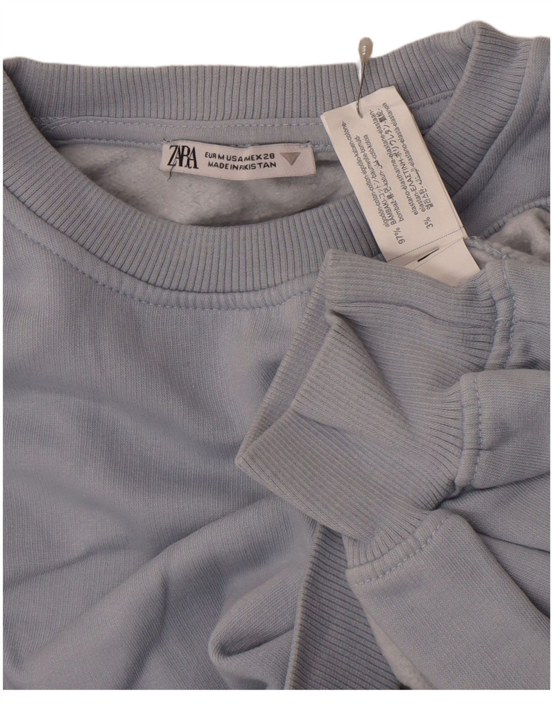 Zara Womens Crop Sweatshirt Jumper UK 14 Coton Gris Moyen