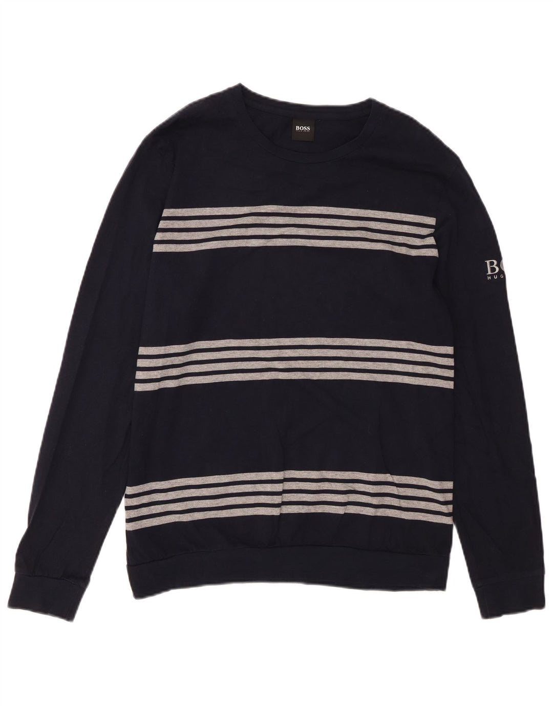 HUGO BOSS Homme Top Manches Longues Coton Rayé Bleu Marine Moyen