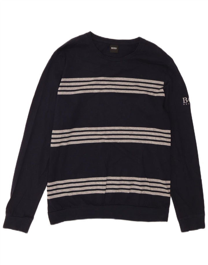 HUGO BOSS Homme Top Manches Longues Coton Rayé Bleu Marine Moyen