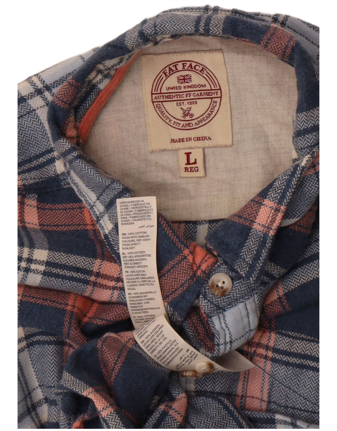 Fat Face Chemise Flanelle Homme Grand Carreau Bleu Marine Coton