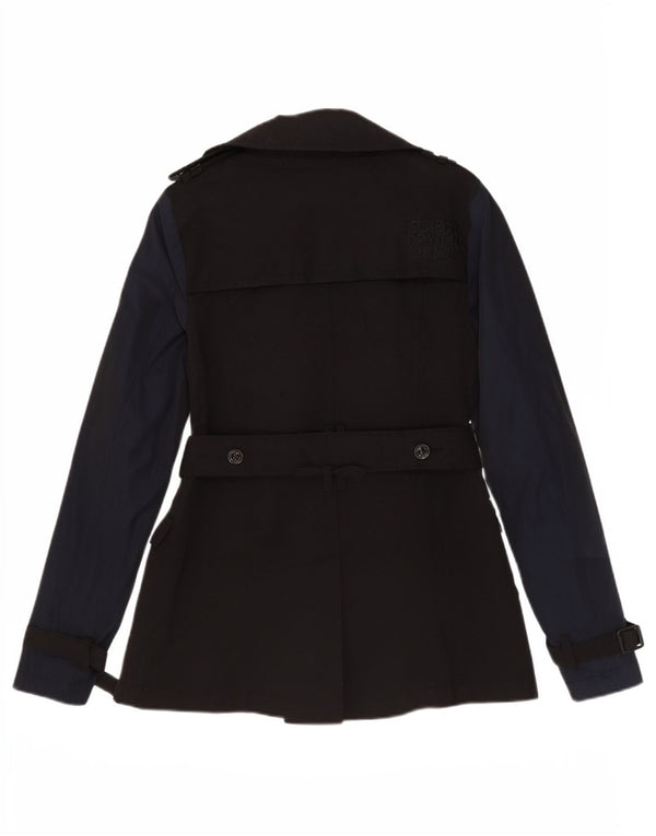 Superdry Trench-Coat Femme UK 10 Petit Coton Colorblock Noir