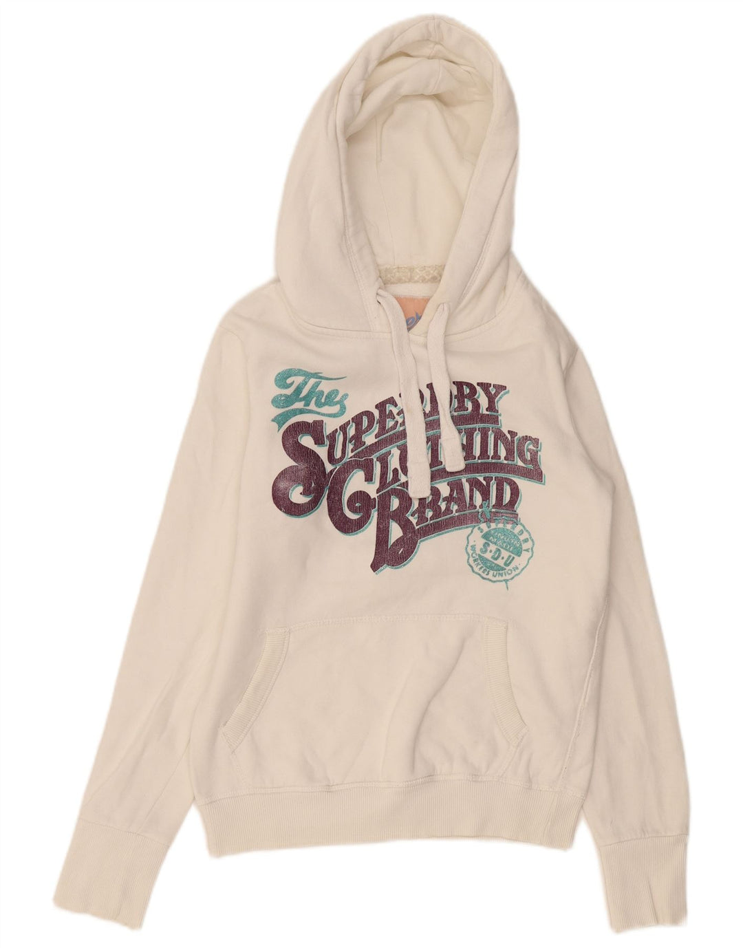 SUPERDRY Pull à capuche graphique pour femme UK 10 Petit coton blanc