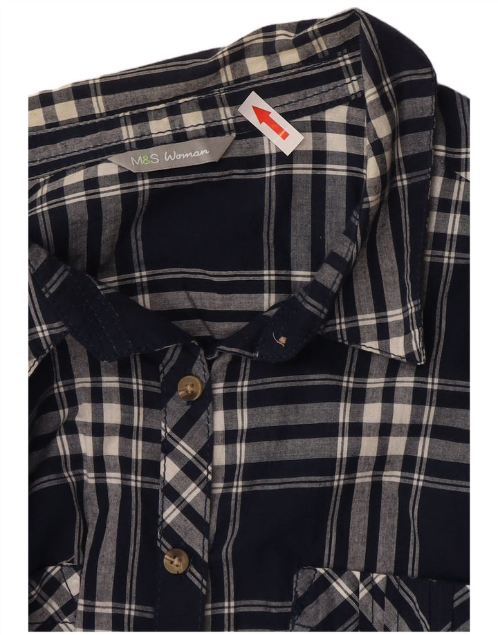 Marks & Spencer Chemise Femme UK 16 Grand Coton à Carreaux Bleu Marine