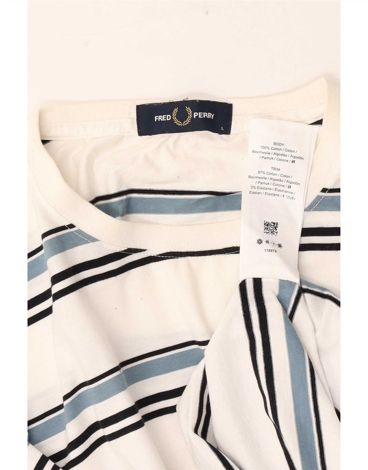 Fred Perry T-Shirt Homme Haut Large Blanc Rayé Coton