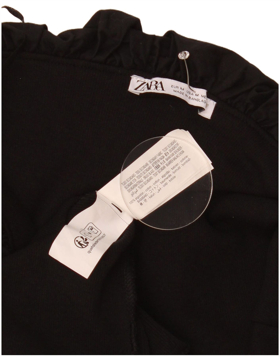 Zara Robe à épaules dénudées pour femme UK 12 en coton noir moyen