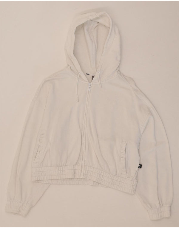 Puma Pull à capuche court zippé pour femme UK 14 Blanc moyen