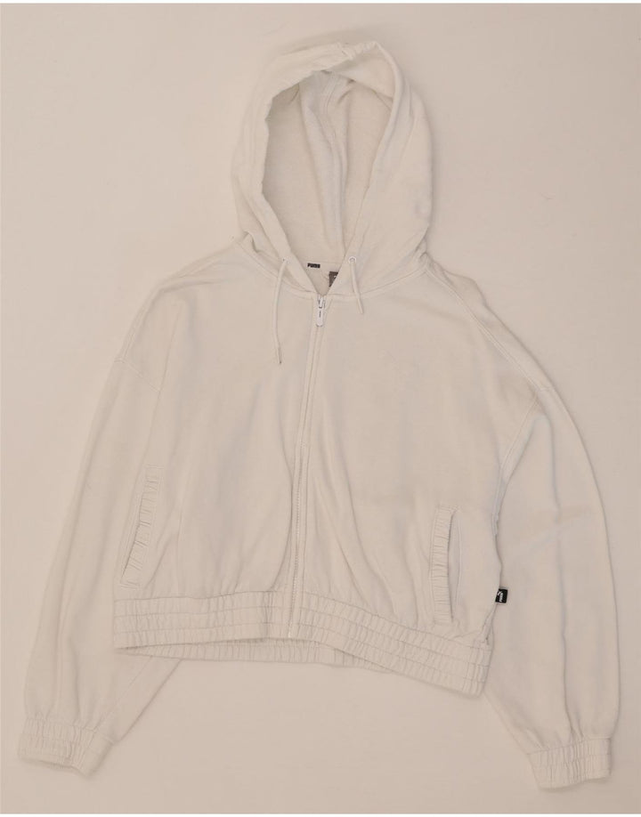 Puma Pull à capuche court zippé pour femme UK 14 Blanc moyen