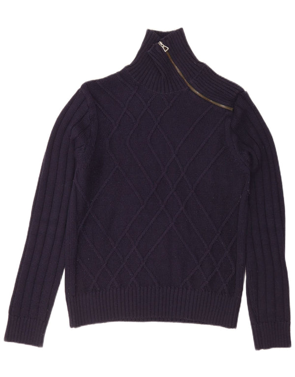 Nara Maglie Pull col zippé pour femme UK 14 Laine bleu marine moyen