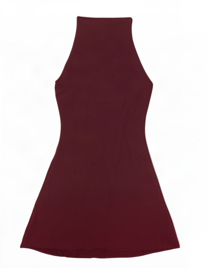 Zara Robe Licou Femme UK 10 Petit Bordeaux Polyester