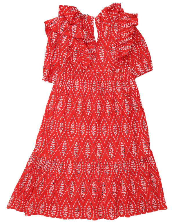Zara Robe à volants à manches 1/2 pour femme Motif abstrait UK 10 Petit Rouge