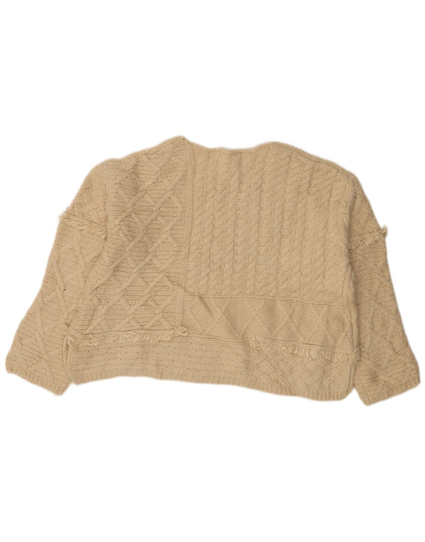 Zara Pull surdimensionné à col rond pour femme UK 16 Large Beige Acrylique