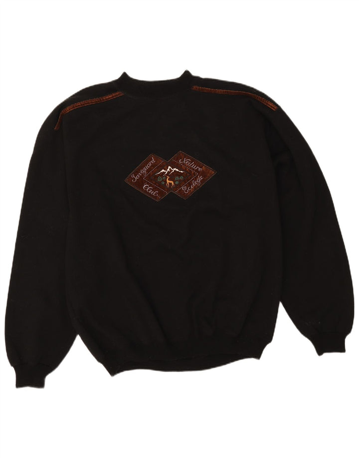 vintage Mens Graphic Sweatshirt Jumper XL Coton Noir